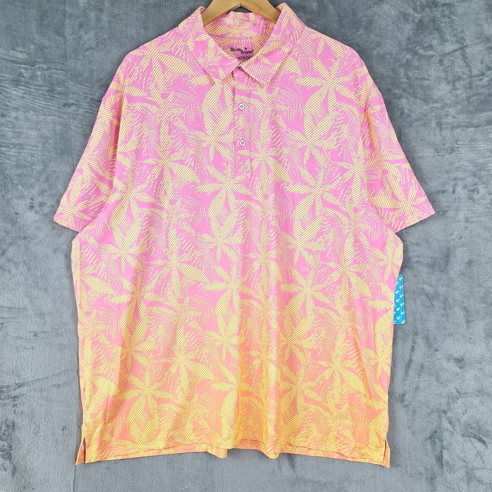 Birdie Bound Polo Mens 3XL Golf Tropical Palm Ombre Stretch Performance Hawaiian